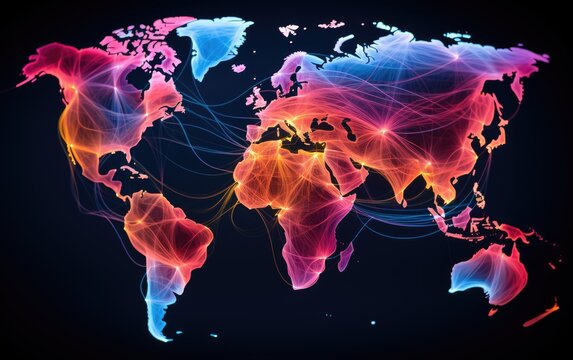 Fototapeta A colorful world map at the black background.