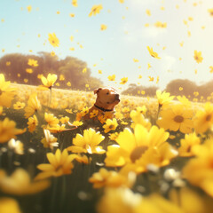 flowers in the garden with a dog