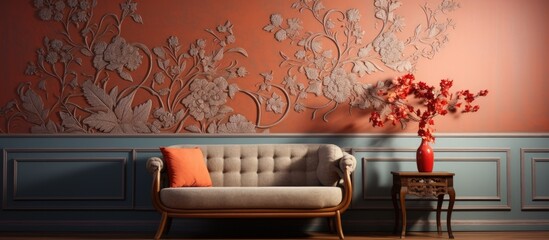 The vintage wallpaper showcased a beautiful ornament pattern adding a decorative touch to the artful background reminiscent of old scarf designs and enhancing the texture and design of the o
