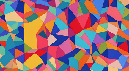 This image features a colorful abstract geometric pattern with a sense of motion. The pattern is composed of a variety of shapes