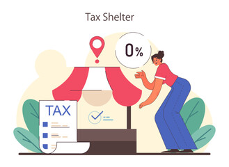 Tax shelter. Financial efficiency, budgeting and economy idea. Taxes deduction and refund. Flat vector illustration