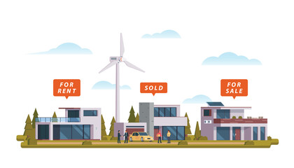 Real estate residential property market business concept with houses. Vector illustration.