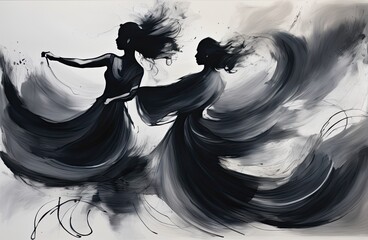 dancing motion blur women in style of ink art with Generative AI.