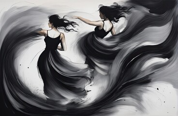 dancing motion blur women in style of ink art with Generative AI.