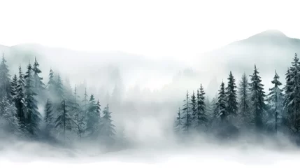 Papier Peint photo Lavable Panoramique season scene fog panorama foggy illustration wilderness forest, tree gy, cold background season scene fog panorama foggy