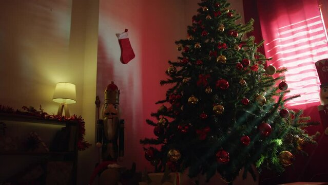 Lamp and Christmas tree in the main hall of the hotel
