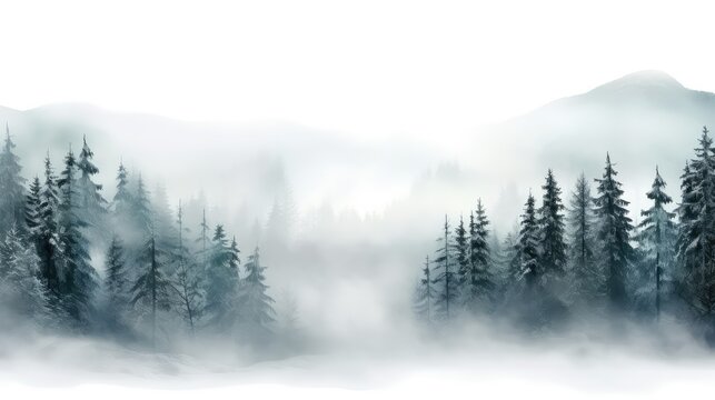 Fototapeta season scene fog panorama foggy illustration wilderness forest, tree gy, cold background season scene fog panorama foggy