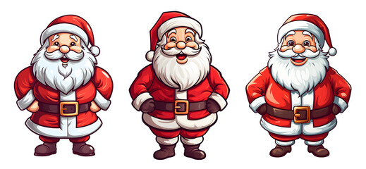 Set of cartoon happy Santa Clauses. Christmas holiday character - obrazy, fototapety, plakaty