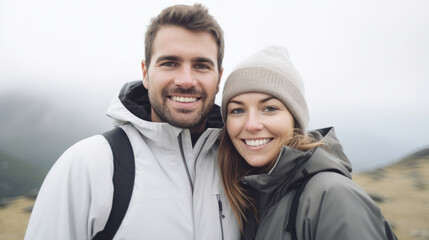 Mountain Top Selfie: Adventurous Couple's Joyful Bonding
