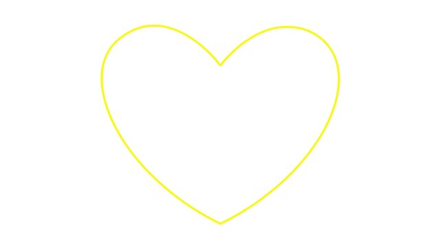 Animated yellow linear pounding heart. Looped video of beating heart. Concept of love, health, passion, medicine. Vector illustration isolated on white background.