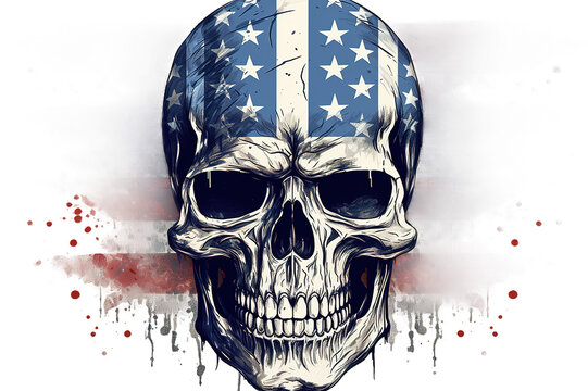 Evil skull in a bandana. Bandana in the style of the American flag. Highly detailed vector illustration. isolated on a Transparent background. Generative AI