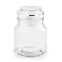 Glass tubular container with lid isolated on white background