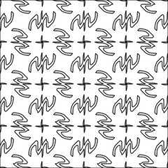 Black lines on white background.
Wallpaper with figures from lines. Abstract geometric black and white pattern for web page, textures, card, poster, fabric, textile. Monochrome design. 