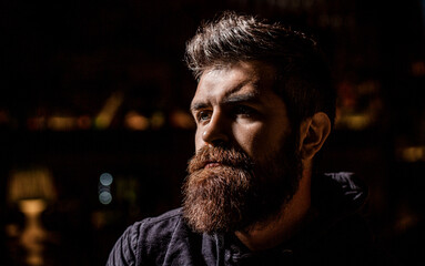 Perfect beard. Bearded man, stylish hairstyle. Man portrait isolated. Portrait of stylish man. Side...