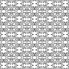 Black lines on white background.
Wallpaper with figures from lines. Abstract geometric black and white pattern for web page, textures, card, poster, fabric, textile. Monochrome design. 