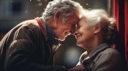 Poor senior happy couple in love taking care of each other outdoors healthy aging seniors demonstrating support and companionship and never aging real love on Happy Valentine's Day 