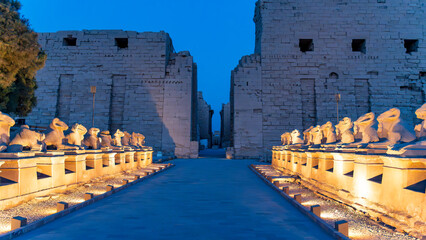 Ruins of the temple of Karnak at night