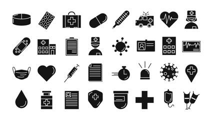 Medicine Vector Icons. Solid Icons, Sign and Symbols. Medicine and Health Care with Elements for Mobile Concepts and Web Apps. Collection Modern Infographic 