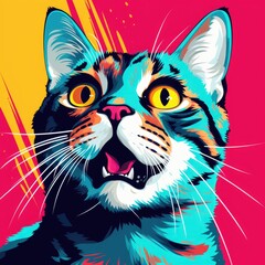 Fototapeta premium Pop Art Style Colorful Cat Illustration