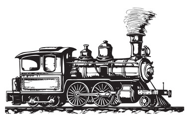 Steam locomotive vintage side view ,hand drawn sketch in doodle style illustration © BigJoy
