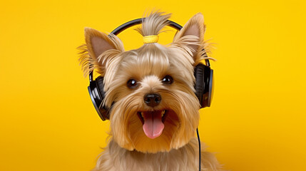 Capture the essence of canine happiness with this funny and cute dog wearing cheerful headphones