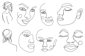 One line drawing abstract face. Modern continuous line art woman portrait, Great Vector for posters, t-shirts, wall art. V17 - obrazy, fototapety, plakaty