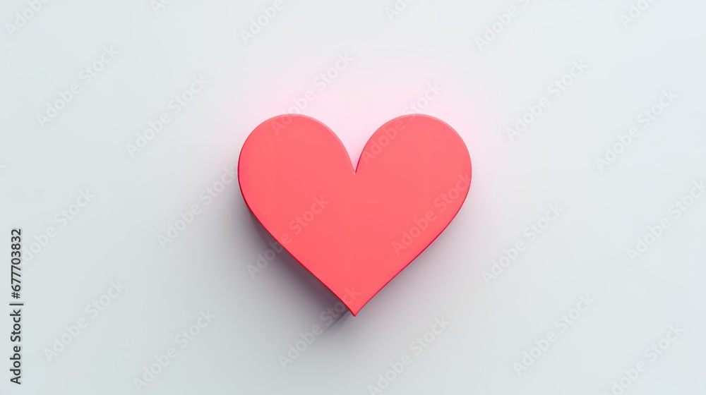 Poster a red heart cut out of paper on a white background with a shadow of the heart on the left side of th
