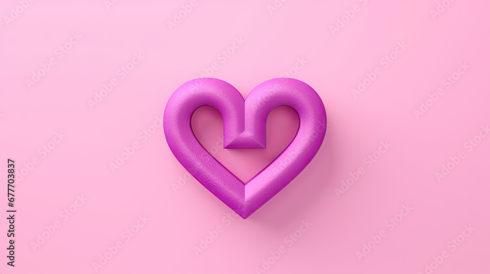 Poster a purple heart on a pink background with a ribbon in the shape of a bow and a ribbon in the shape of