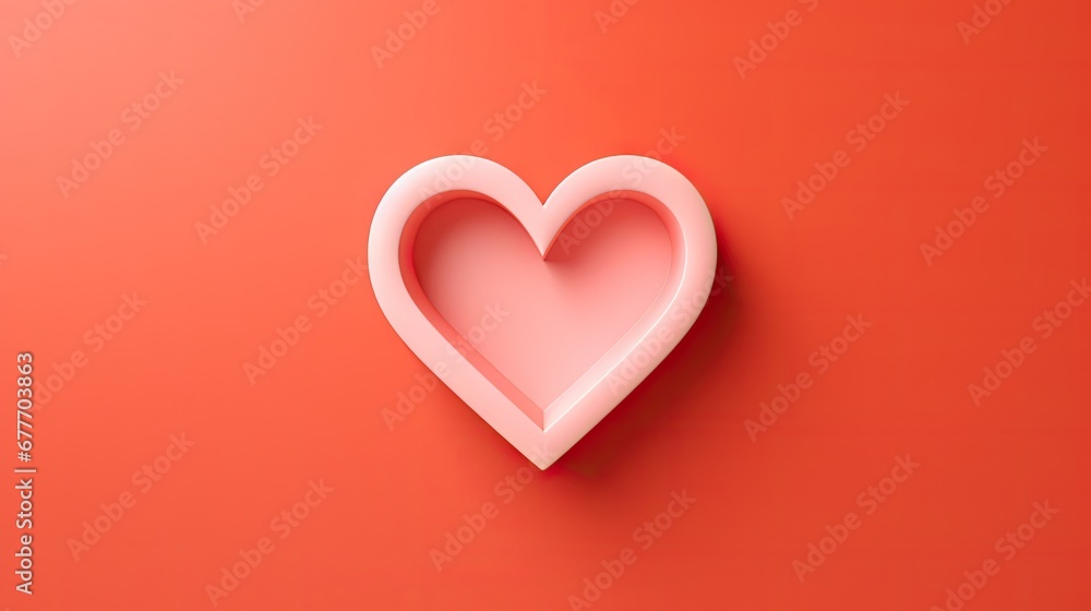 Poster a heart shaped object sitting on top of a red surface with a shadow of a person's head in the middle