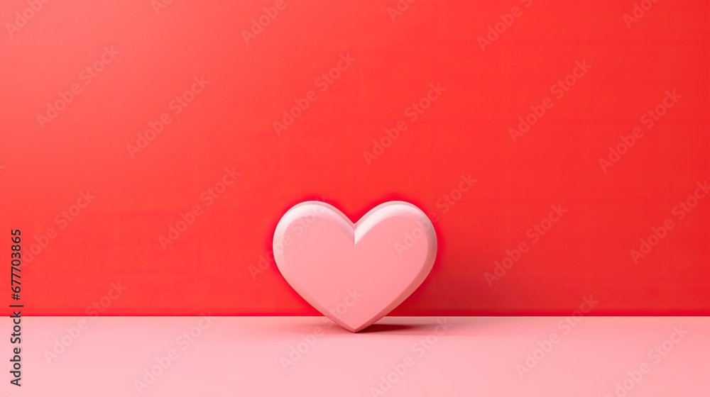Poster a white heart shaped object sitting on top of a pink surface in front of a red wall with a shadow of