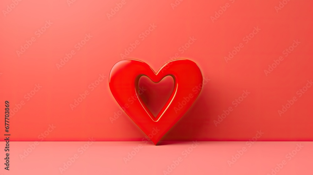 Aufkleber a red heart shaped object sitting on top of a pink surface in the middle of a pink room with a red w