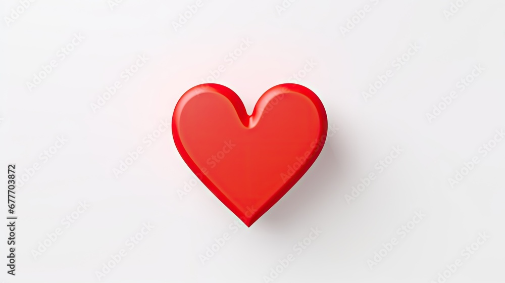 Poster a red heart shaped object sitting on top of a white surface in the middle of the image is the shape 