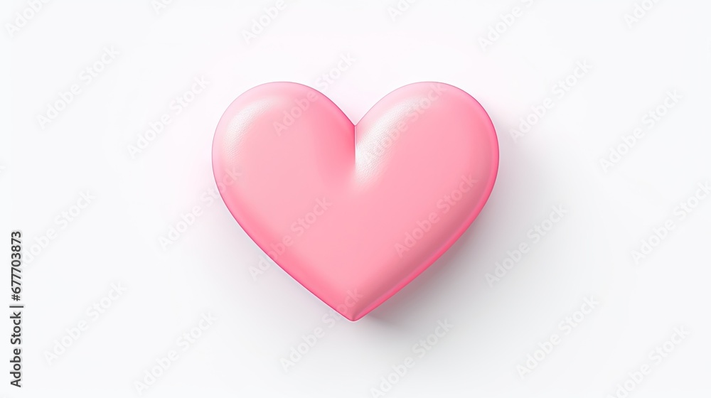 Poster a pink heart shaped object sitting on top of a white surface with a shadow of a person's head in the