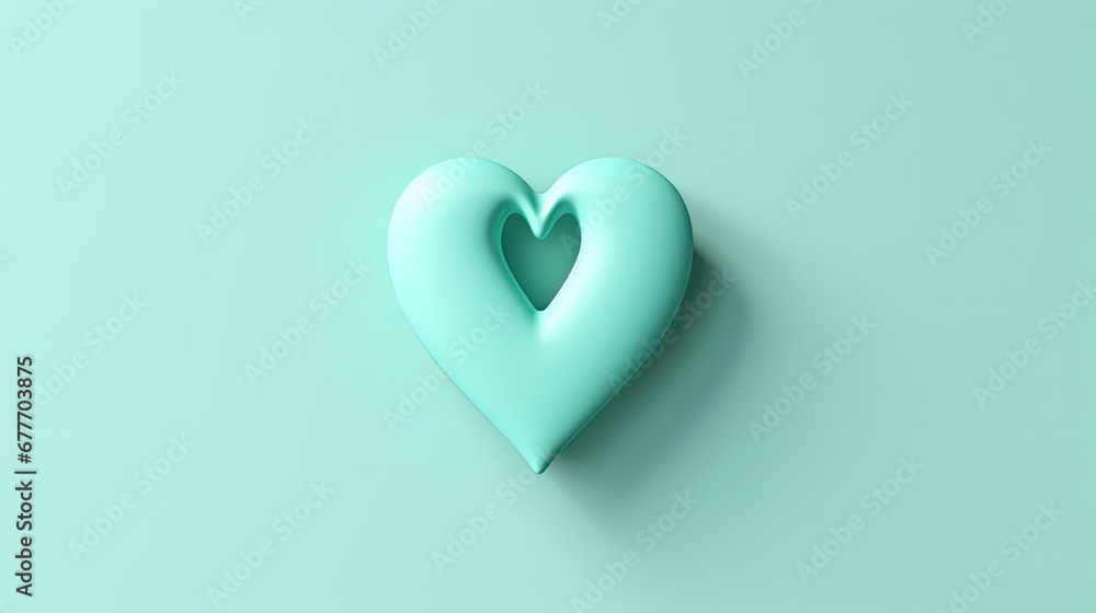 Poster a blue heart shaped object sitting on top of a green surface in the middle of the image is a smaller