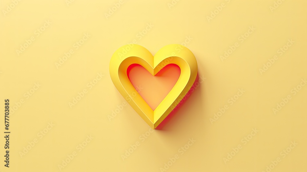 Poster a paper cut out of a heart on a yellow background with a shadow of a paper cut out of a heart on a y