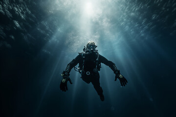 diver under water - obrazy, fototapety, plakaty