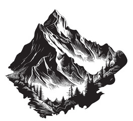 Mountains nature hand drawn sketch in doodle style illustration