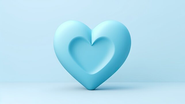  a blue heart shaped object sitting on top of a light blue surface with a shadow of the heart in the middle of the image, on a light blue background.  generative ai