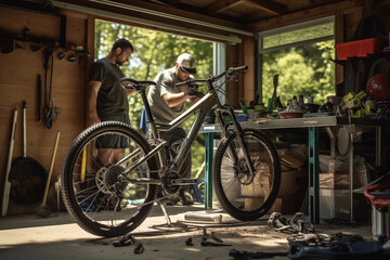 bicycle repair in the garage
