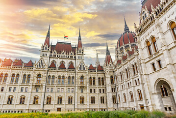 Fototapeta premium Parliament building in Budapest. Hungary. The building of the Hungarian Parliament is located on the banks of the Danube River, in the center of Budapest.