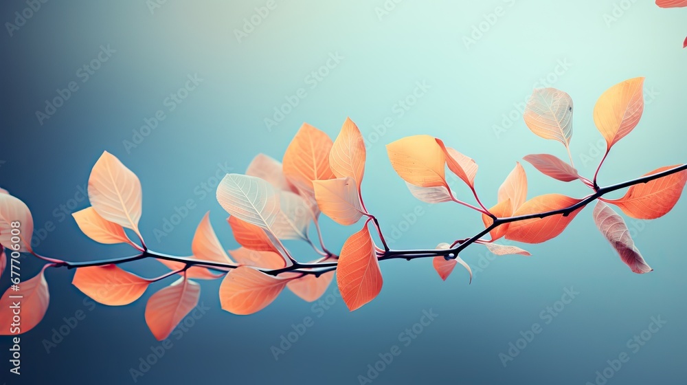 Aufkleber a branch of a tree with orange and white leaves on it and a blue sky in the background with only one