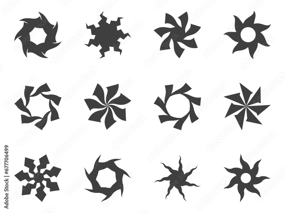 Poster spiral and swirl motion twisting circles design element set.