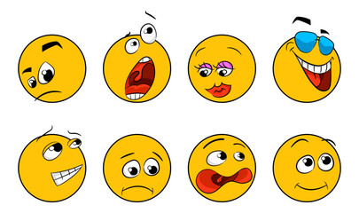 Set of trendy emoji. Cartoon emoticon sign. Vector fun character