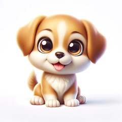Cute cartoon puppy on white background - obrazy, fototapety, plakaty