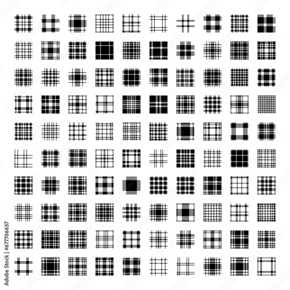 Poster plaid tartan pattern seamless big set. one hundred original and unique patterns. vector checkered pl