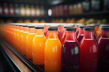 juice factory, conveyor with bottles