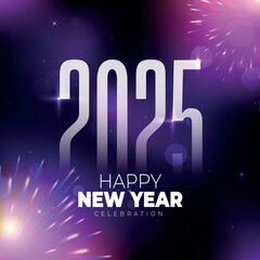 Happy new year 2025 social media design with fireworks. Colorful truncated number illustrations. Premium vector design for poster, banner, greeting and new year 2025 celebration.