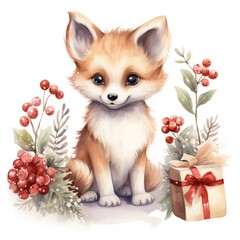 Obraz premium red fox with a christmas tree
