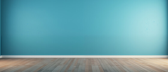 interior with an empty blue wall and wooden floor