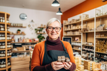 Shop Owner's Smiles of Achievement. Her hard work pays off as she proudly opens her store.